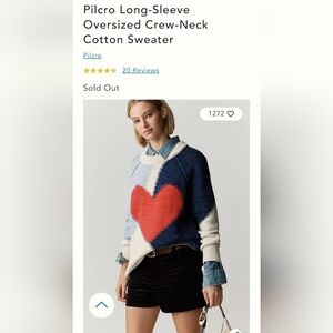 Anthropologie Pilcro Blue and Red Heart Crew-Neck Sweater